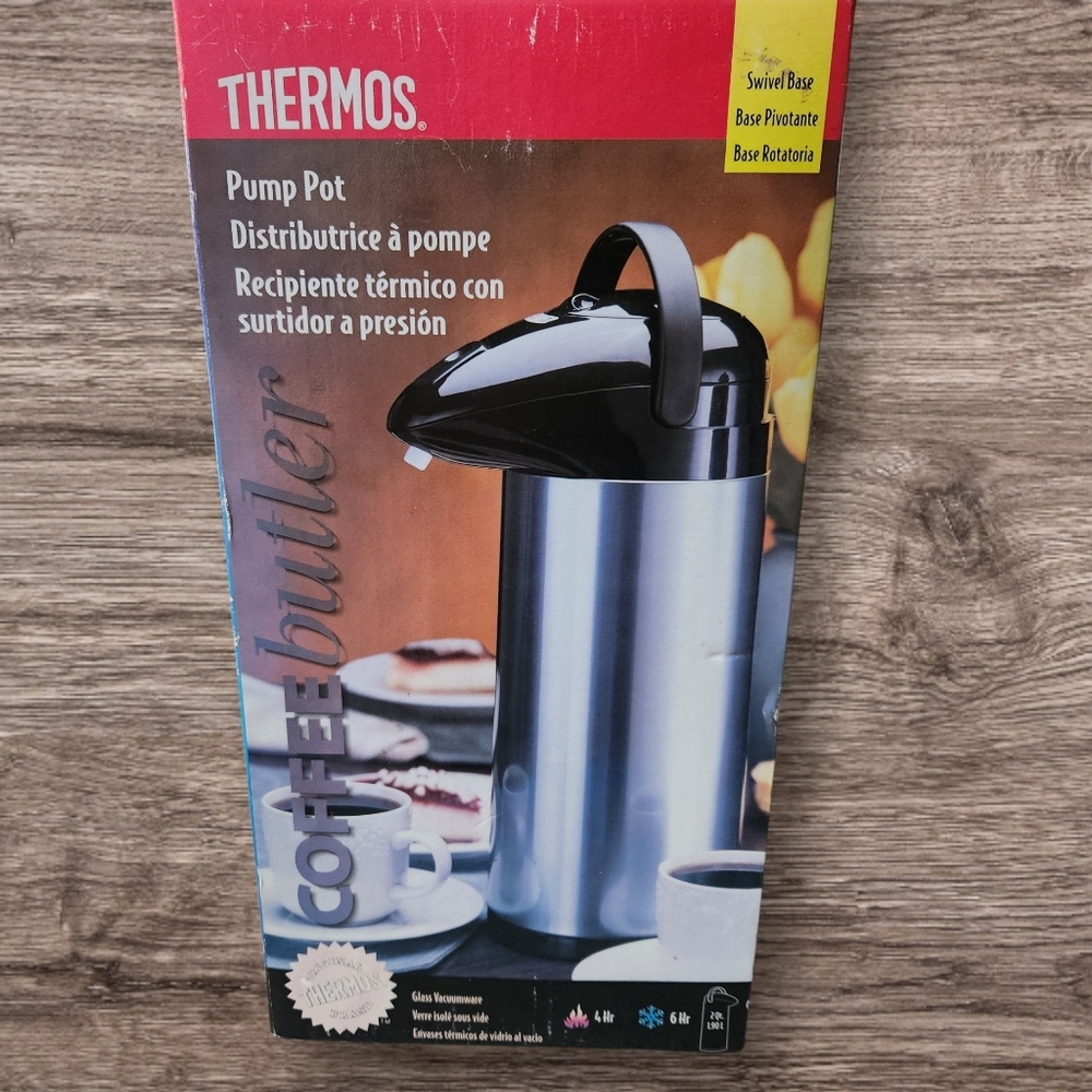 Thermos Black and Silver Vacuum Pump Pot